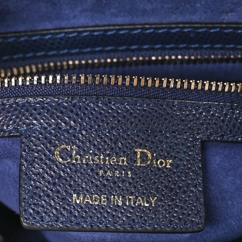 DIOR MEDIUM SADDLE BAG NAVY BLUE GRAINED CALFSKIN LEATHER GOLD HARDWARE - Image 2
