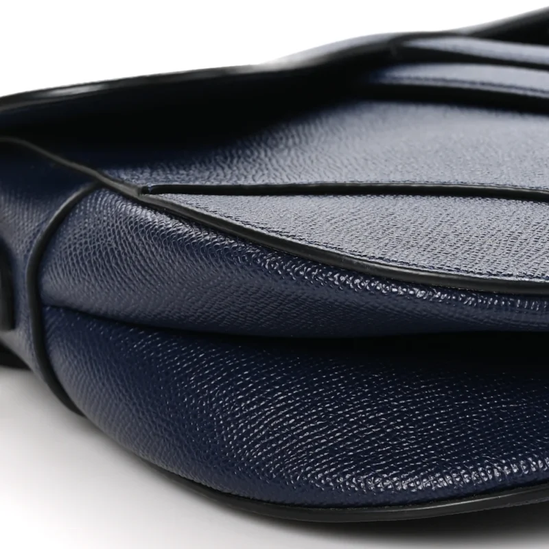 DIOR MEDIUM SADDLE BAG NAVY BLUE GRAINED CALFSKIN LEATHER GOLD HARDWARE - Image 4