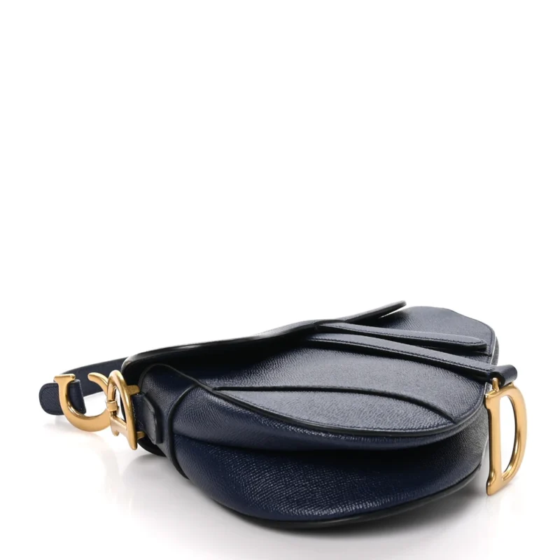 DIOR MEDIUM SADDLE BAG NAVY BLUE GRAINED CALFSKIN LEATHER GOLD HARDWARE - Image 6