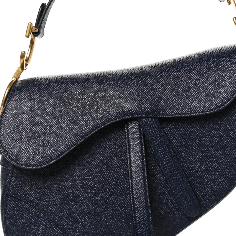 DIOR MEDIUM SADDLE BAG NAVY BLUE GRAINED CALFSKIN LEATHER GOLD HARDWARE - Image 7