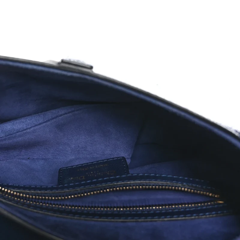 DIOR MEDIUM SADDLE BAG NAVY BLUE GRAINED CALFSKIN LEATHER GOLD HARDWARE - Image 8