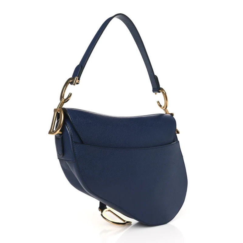 DIOR MEDIUM SADDLE BAG INDIGO BLUE GRAINED CALFSKIN LEATHER GOLD HARDWARE - Image 2