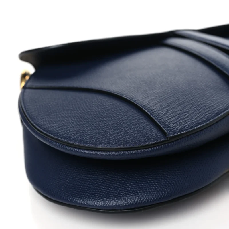DIOR MEDIUM SADDLE BAG INDIGO BLUE GRAINED CALFSKIN LEATHER GOLD HARDWARE - Image 3