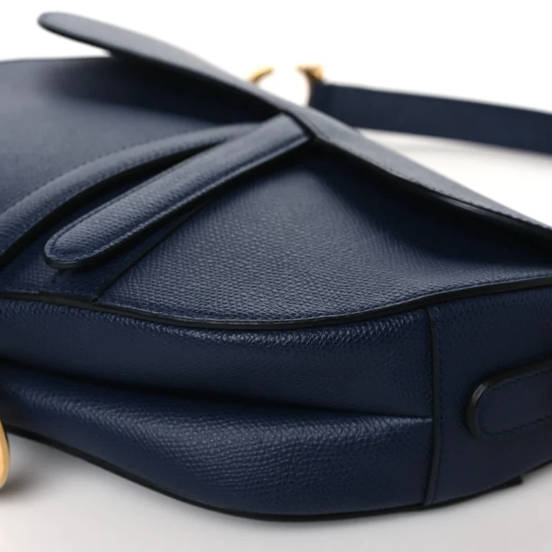 DIOR MEDIUM SADDLE BAG INDIGO BLUE GRAINED CALFSKIN LEATHER GOLD HARDWARE - Image 4