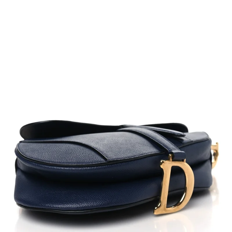 DIOR MEDIUM SADDLE BAG INDIGO BLUE GRAINED CALFSKIN LEATHER GOLD HARDWARE - Image 5