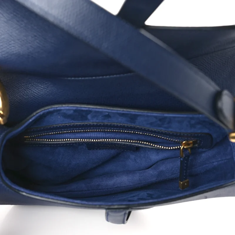 DIOR MEDIUM SADDLE BAG INDIGO BLUE GRAINED CALFSKIN LEATHER GOLD HARDWARE - Image 6
