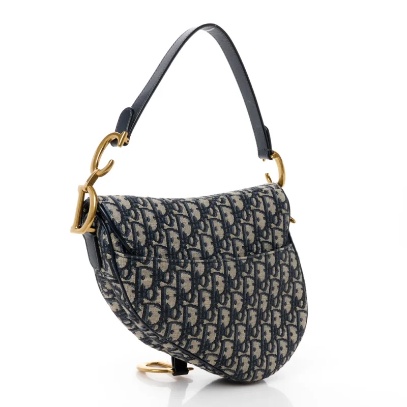 DIOR MEDIUM SADDLE BAG BLUE OBLIQUE CANVAS BRASS HARDWARE - Image 3