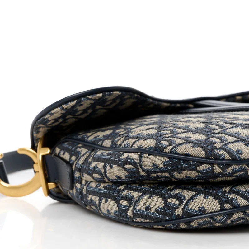 DIOR MEDIUM SADDLE BAG BLUE OBLIQUE CANVAS BRASS HARDWARE - Image 4