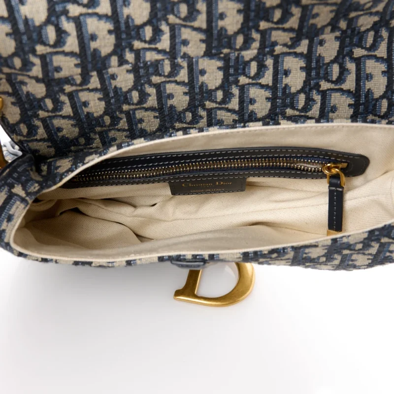 DIOR MEDIUM SADDLE BAG BLUE OBLIQUE CANVAS BRASS HARDWARE - Image 7