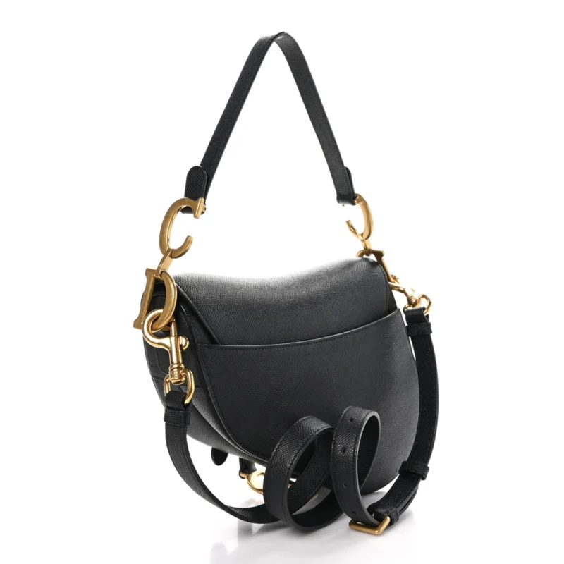 DIOR MEDIUM SADDLE BAG BLACK GRAINED CALFSKIN LEATHER GOLD HARDWARE - Image 3