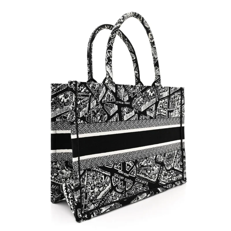 DIOR MEDIUM PLAN DE PARIS BOOK TOTE BLACK/WHITE EMBROIDERED CANVAS - Image 3