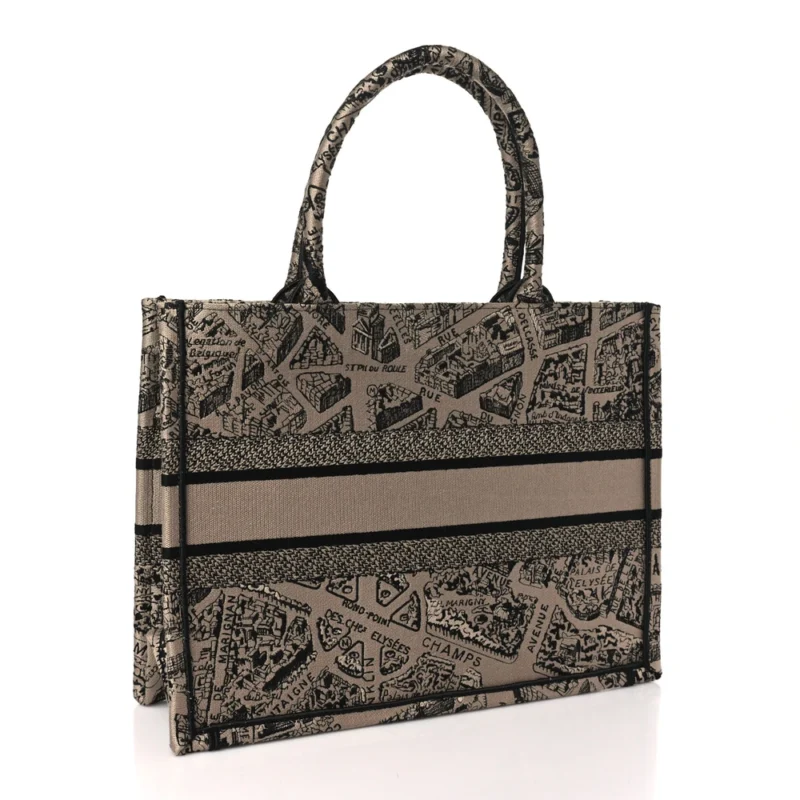 DIOR MEDIUM PLAN DE PARIS BOOK TOTE BEIGE/BLACK EMBROIDERED CANVAS - Image 3