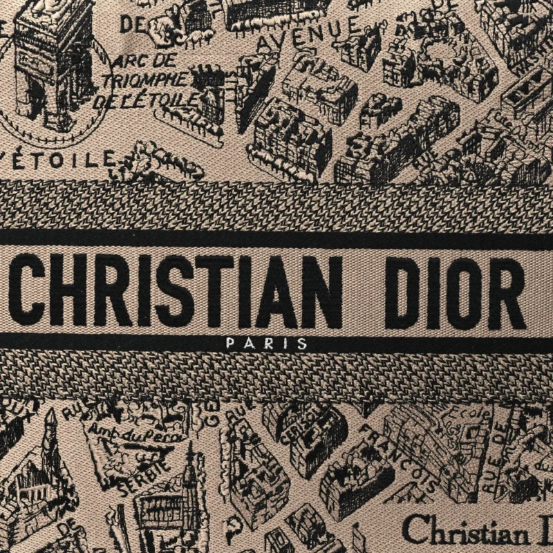 DIOR MEDIUM PLAN DE PARIS BOOK TOTE BEIGE/BLACK EMBROIDERED CANVAS - Image 8