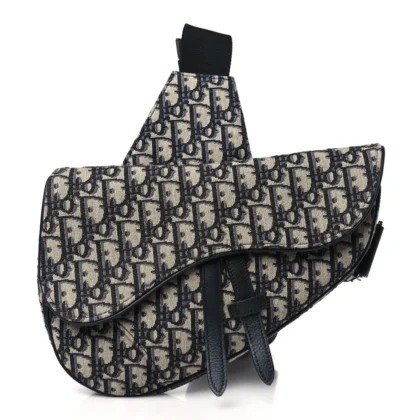 DIOR MEDIUM MEN??S SADDLE BAG BLUE OBLIQUE CANVAS SILVER HARDWARE
