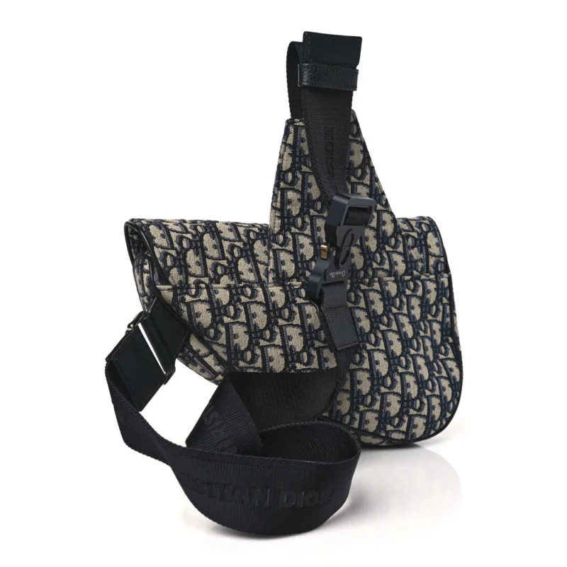 DIOR MEDIUM MEN??S SADDLE BAG BLUE OBLIQUE CANVAS SILVER HARDWARE - Image 3