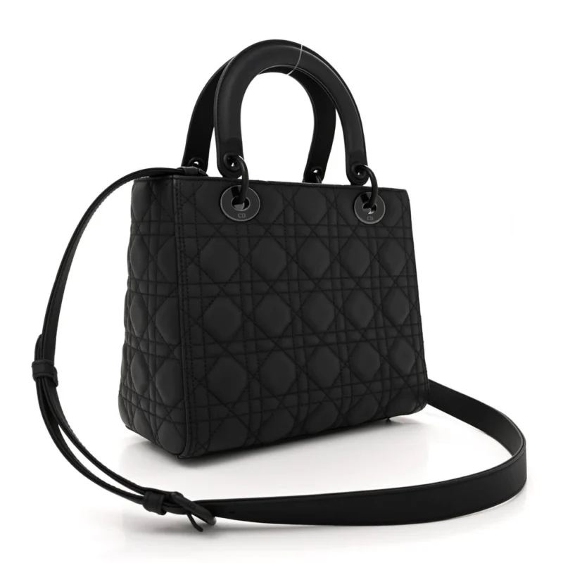 DIOR MEDIUM LADY DIOR BLACK ULTRA MATTE CANNAGE CALFSKIN LEATHER MATTE BLACK HARDWARE - Image 3