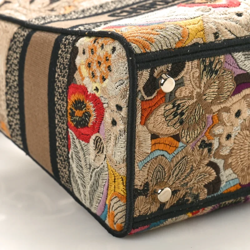 DIOR MEDIUM LADY D-LITE BEIGE/BLACK/MULTICOLOR FLORAL EMBROIDERED CANVAS GOLD HARDWARE - Image 4