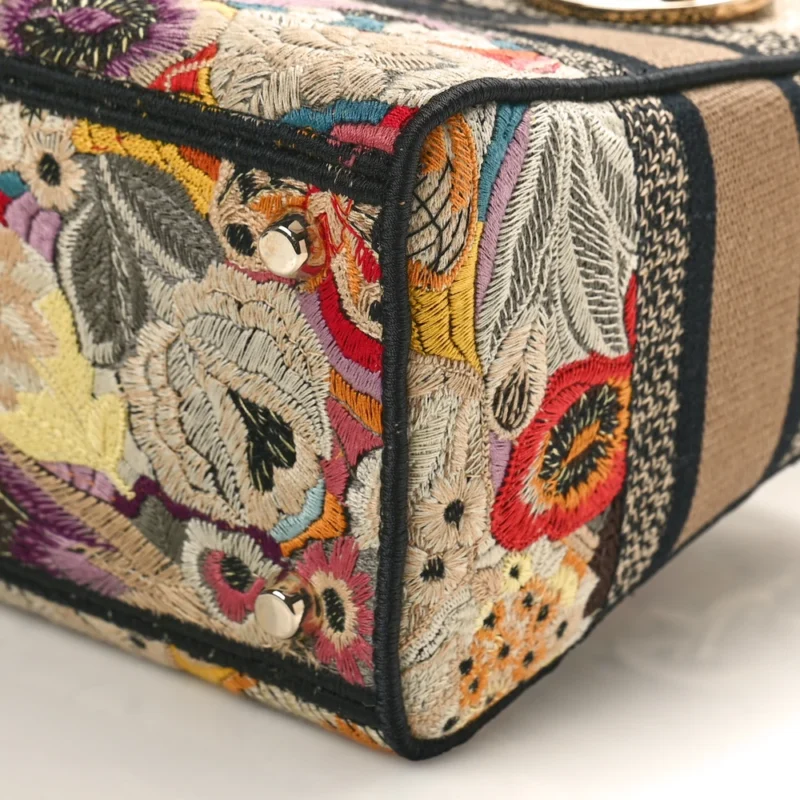 DIOR MEDIUM LADY D-LITE BEIGE/BLACK/MULTICOLOR FLORAL EMBROIDERED CANVAS GOLD HARDWARE - Image 5