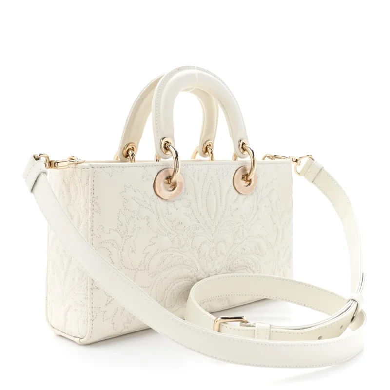 DIOR MEDIUM LADY D-JOY WHITE ORNAMENTAL EMBROIDERED CALFSKIN LEATHER GOLD HARDWARE - Image 3
