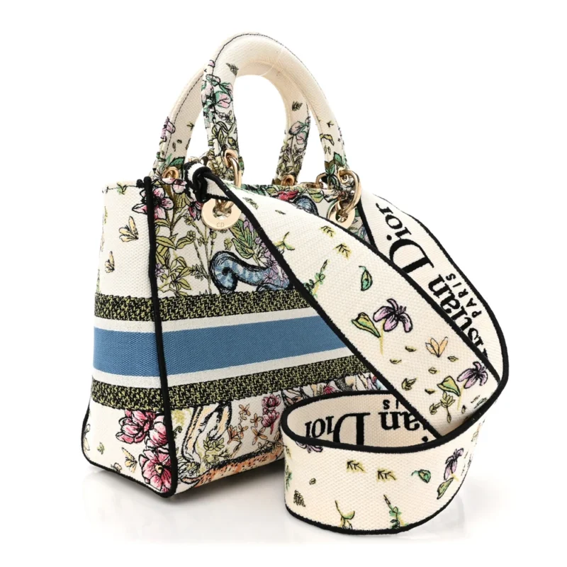 DIOR MEDIUM D-CONSTELLATION LADY D-LITE LATTE MULTICOLOR EMBROIDERED CANVAS GOLD HARDWARE - Image 3