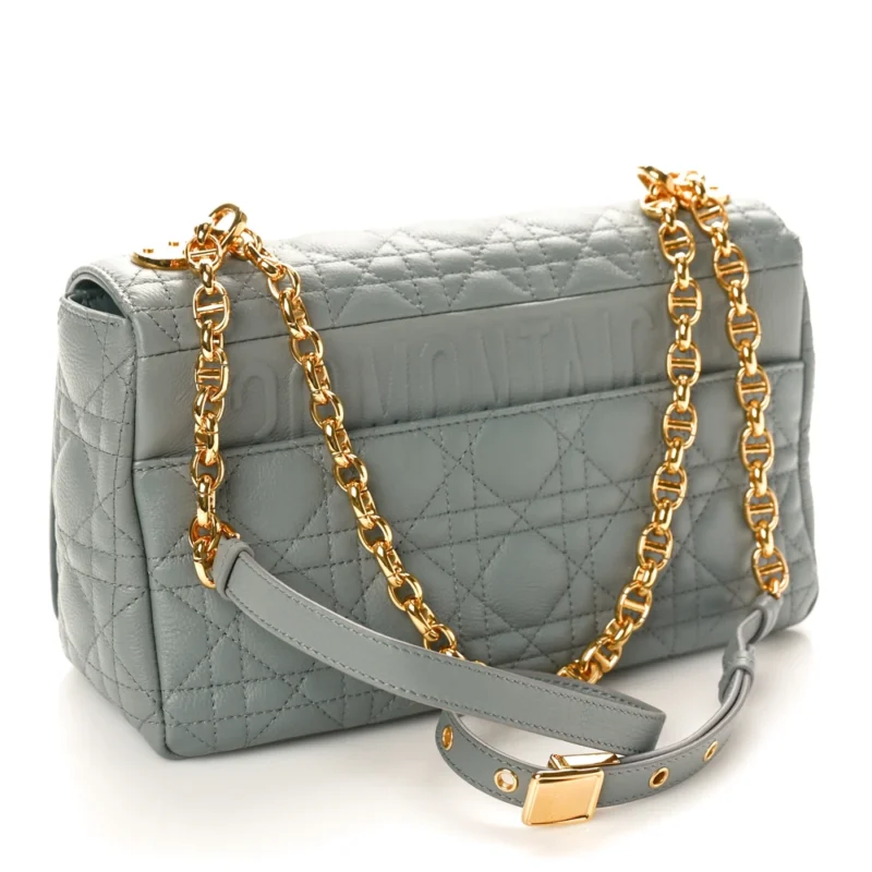 DIOR MEDIUM CARO BAG ETHEREAL GREY CANNAGE CALFSKIN LEATHER GOLD HARDWARE - Image 3