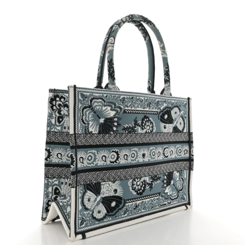 DIOR MEDIUM BUTTERFLY BANDANA BOOK TOTE BLACK/WHITE EMBROIDERED CANVAS - Image 3