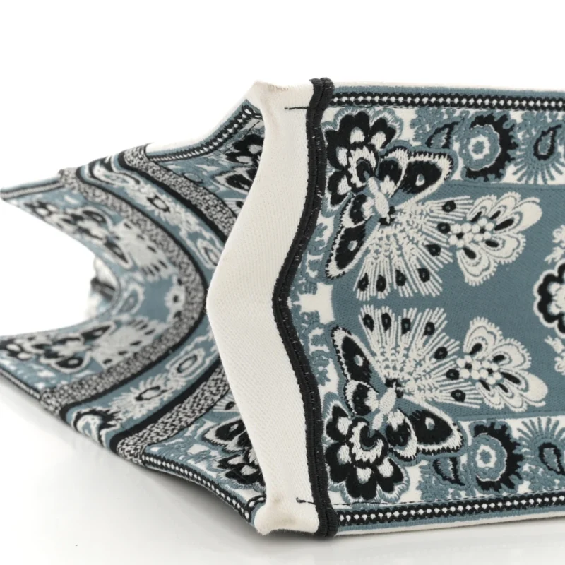 DIOR MEDIUM BUTTERFLY BANDANA BOOK TOTE BLACK/WHITE EMBROIDERED CANVAS - Image 4