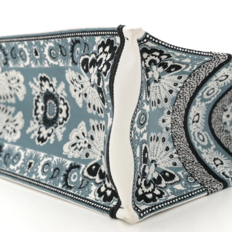 DIOR MEDIUM BUTTERFLY BANDANA BOOK TOTE BLACK/WHITE EMBROIDERED CANVAS - Image 5