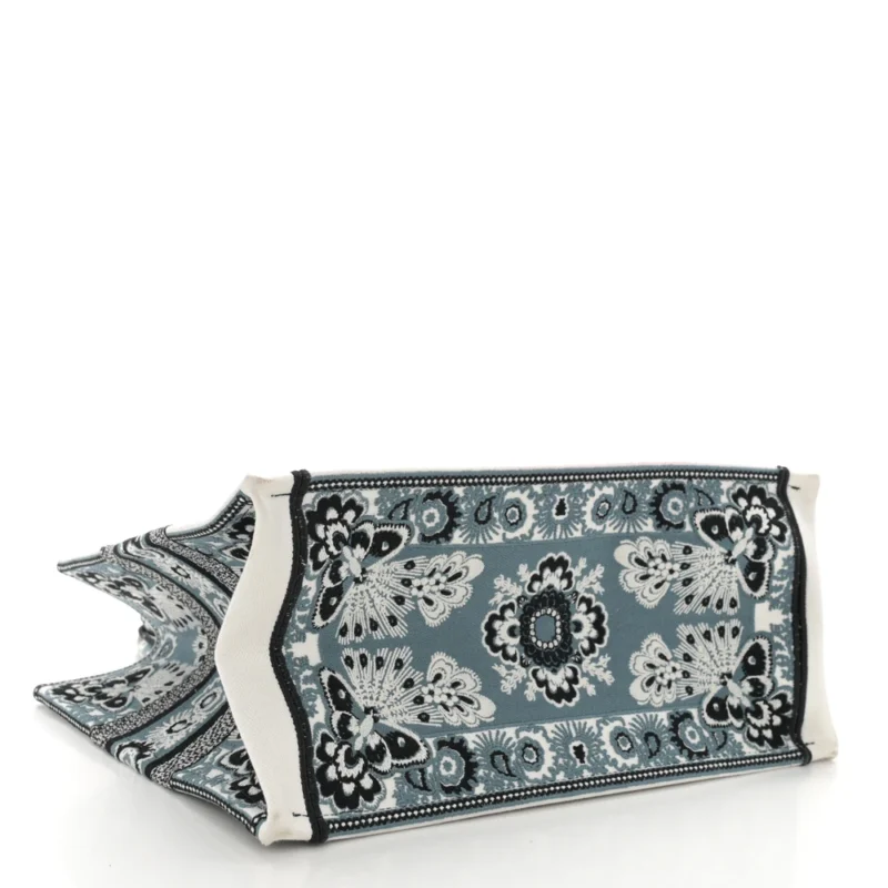 DIOR MEDIUM BUTTERFLY BANDANA BOOK TOTE BLACK/WHITE EMBROIDERED CANVAS - Image 6