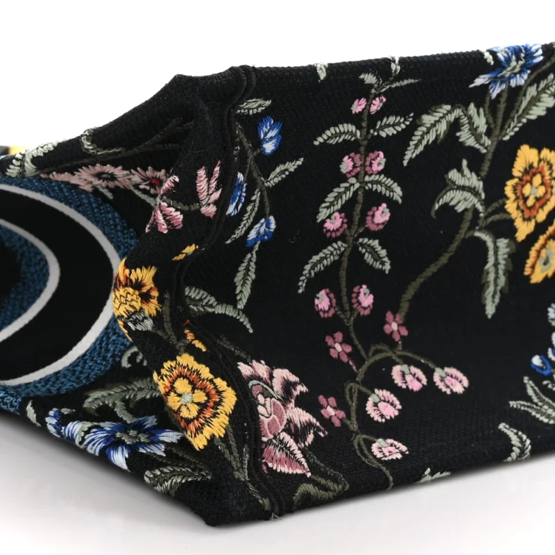 DIOR MEDIUM BOOK TOTE NAVY BLUE MULTICOLOR PETITES FLEURS RAFFIA EMBROIDERED CANVAS - Image 4