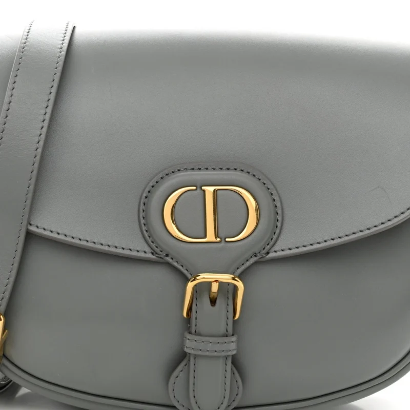 DIOR MEDIUM BOBBY FLAP BAG GREY BOX CALFSKIN LEATHER BRASS HARDWARE - Image 8