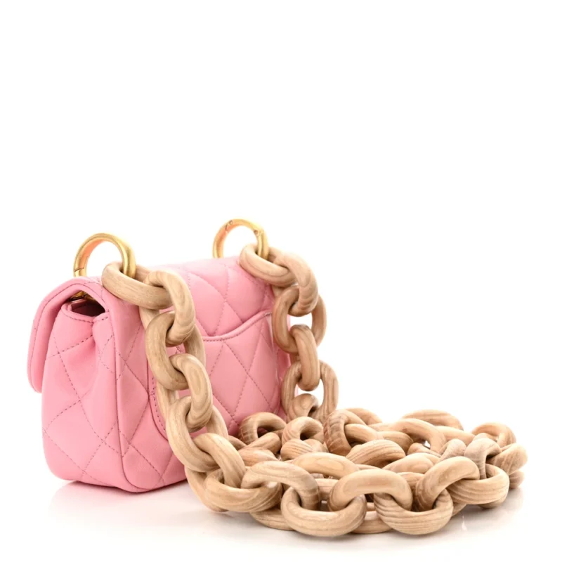 CHANEL WENGE WOOD SQUARE MINI PINK QUILTED LAMBSKIN LEATHER AGED GOLD HARDWARE - Image 3