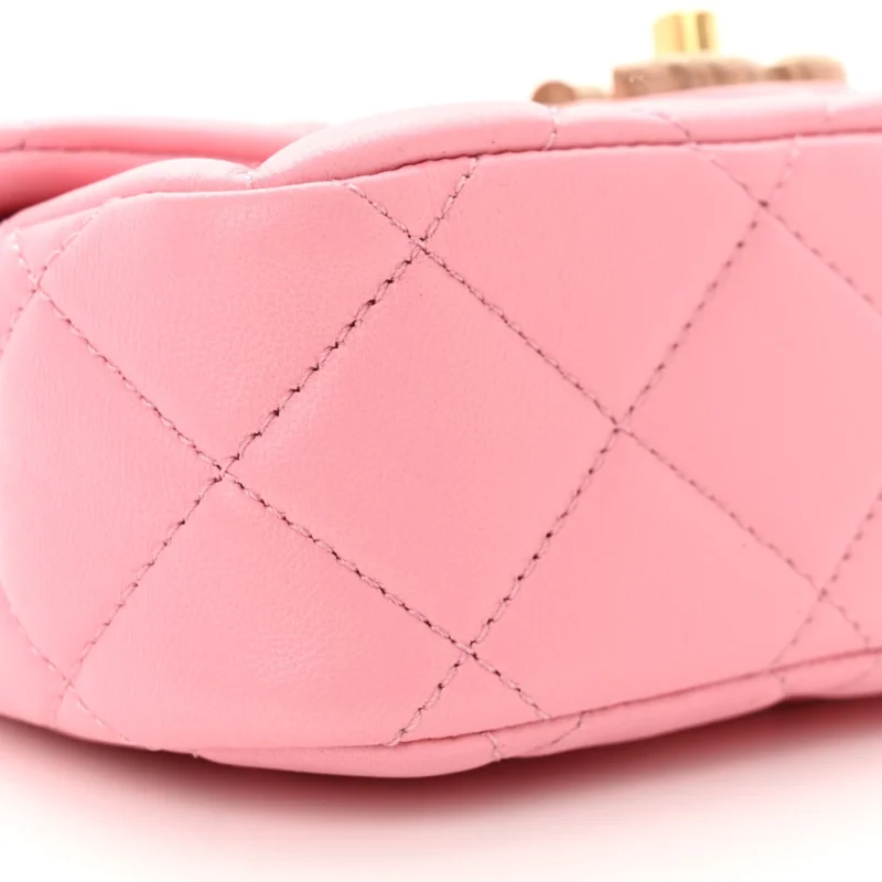 CHANEL WENGE WOOD SQUARE MINI PINK QUILTED LAMBSKIN LEATHER AGED GOLD HARDWARE - Image 4