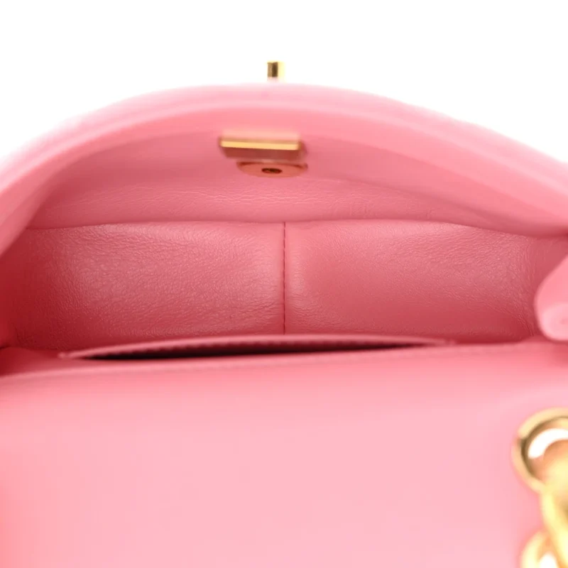 CHANEL WENGE WOOD SQUARE MINI PINK QUILTED LAMBSKIN LEATHER AGED GOLD HARDWARE - Image 7