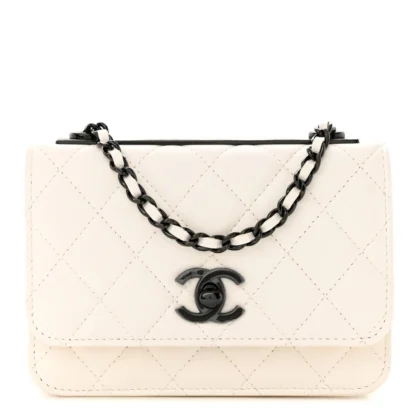CHANEL TRENDY CC WALLET ON CHAIN (WOC) MINI WHITE QUILTED LAMBSKIN LEATHER BLACK HARDWARE