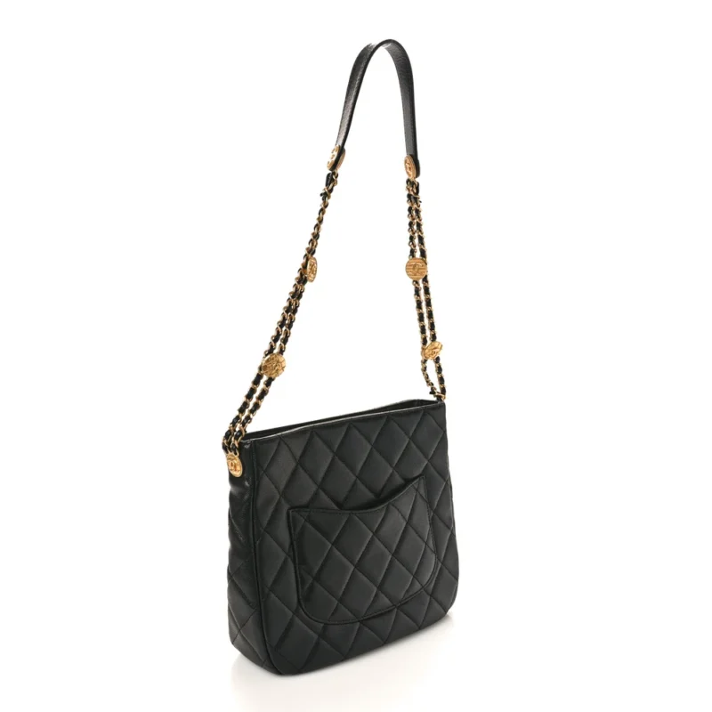 CHANEL TWIST YOUR BUTTONS HOBO MEDIUM BLACK QUILTED CAVIAR LEATHER AGED GOLD HARDWARE - Image 3