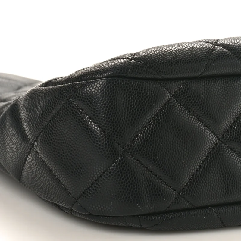CHANEL TWIST YOUR BUTTONS HOBO MEDIUM BLACK QUILTED CAVIAR LEATHER AGED GOLD HARDWARE - Image 4