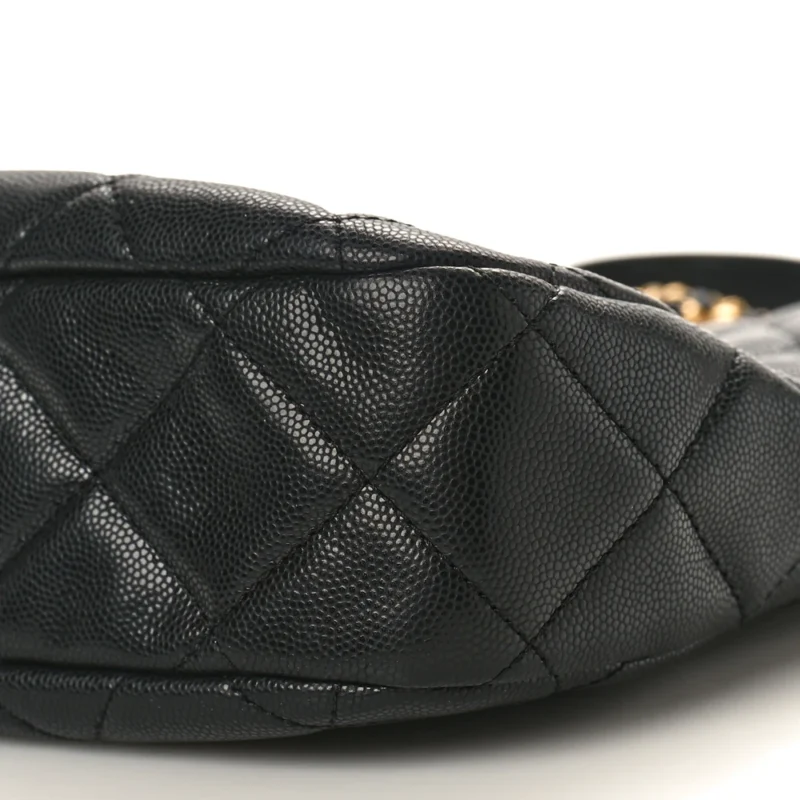 CHANEL TWIST YOUR BUTTONS HOBO MEDIUM BLACK QUILTED CAVIAR LEATHER AGED GOLD HARDWARE - Image 5
