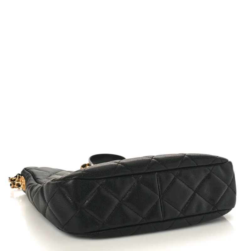 CHANEL TWIST YOUR BUTTONS HOBO MEDIUM BLACK QUILTED CAVIAR LEATHER AGED GOLD HARDWARE - Image 6
