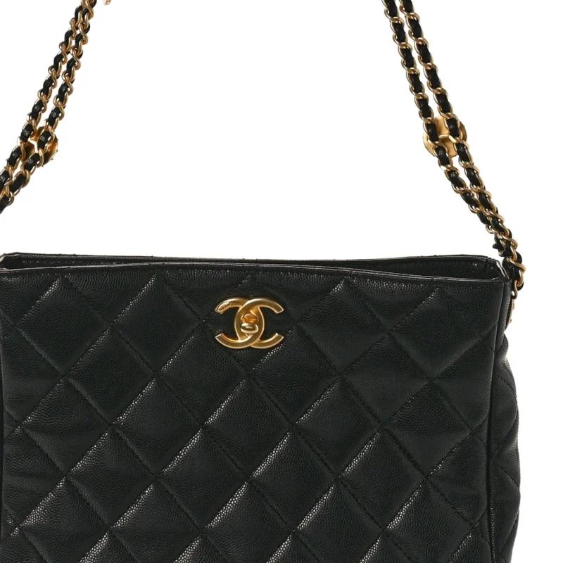 CHANEL TWIST YOUR BUTTONS HOBO MEDIUM BLACK QUILTED CAVIAR LEATHER AGED GOLD HARDWARE - Image 8