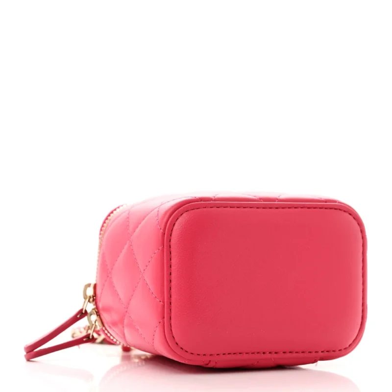 CHANEL TRENDY MINI VANITY CASE WITH CHAIN DARK PINK QUILTED LAMBSKIN LEATHER GOLD HARDWARE - Image 6