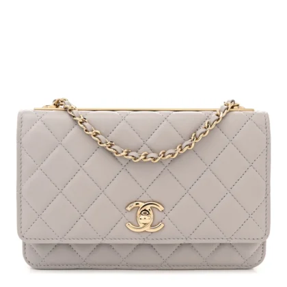 TRENDY CHANEL WALLET ON CHAIN - GREY LAMBSKIN
