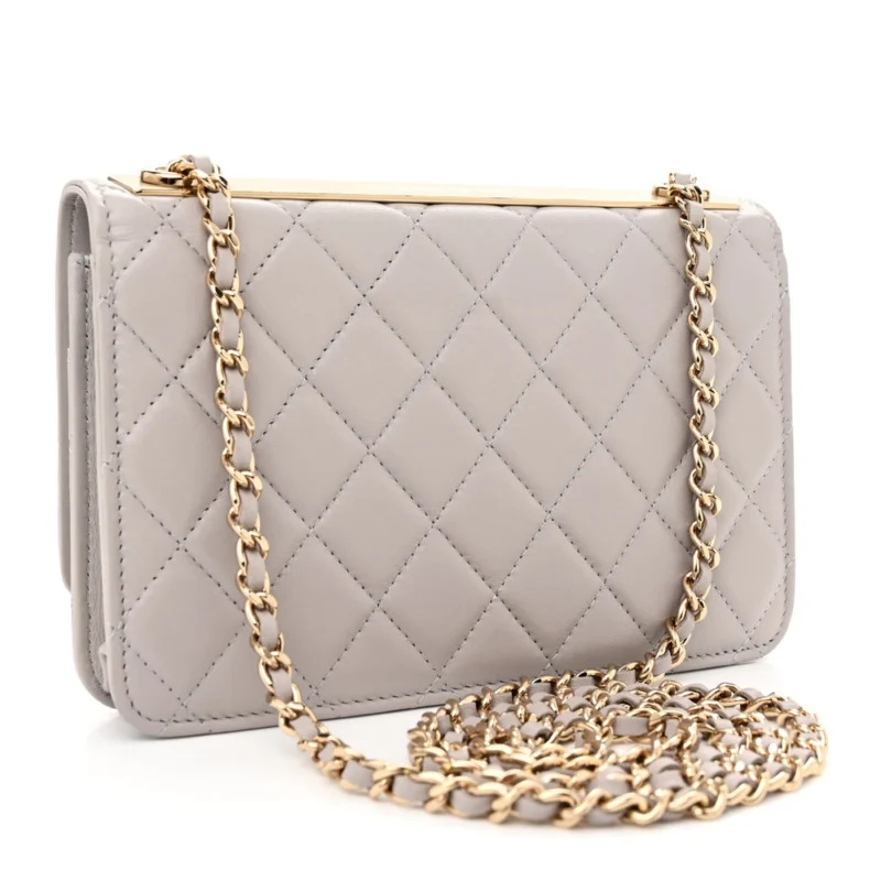 TRENDY CHANEL WALLET ON CHAIN - GREY LAMBSKIN - Image 3