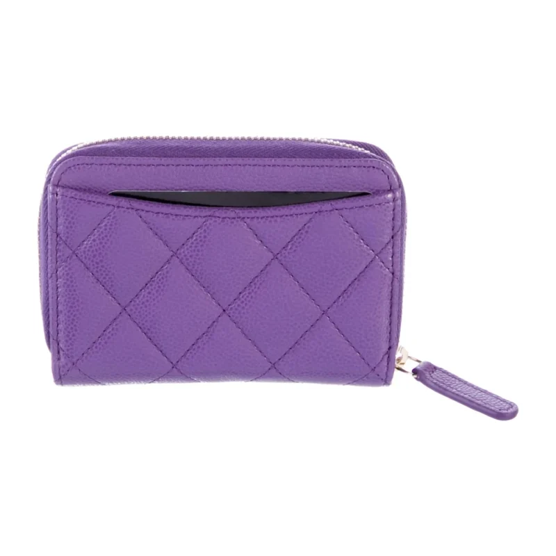 CHANEL SMALL INTERLOCKING CC LOGO WALLET PURPLE CAVIAR LEATHER GOLD HARDWARE - Image 2