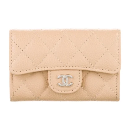 CHANEL SMALL INTERLOCKING CC LOGO COMPACT WALLET QUILTED CAVIAR LEATHER SILVER HARDWARE