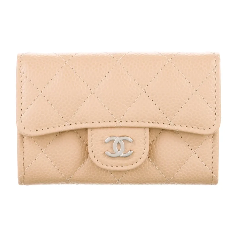 CHANEL SMALL INTERLOCKING CC LOGO COMPACT WALLET QUILTED CAVIAR LEATHER SILVER HARDWARE