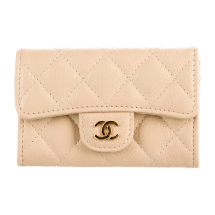 CHANEL SMALL INTERLOCKING CC LOGO WALLET NEUTRALS GRAINED CALFSKIN LEATHER GOLD HARDWARE