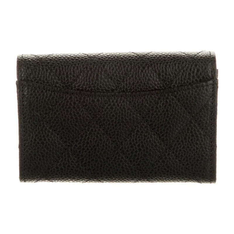 CHANEL SMALL INTERLOCKING CC LOGO WALLET BLACK QUILTED LEATHER SILVER HARDWARE - Image 2