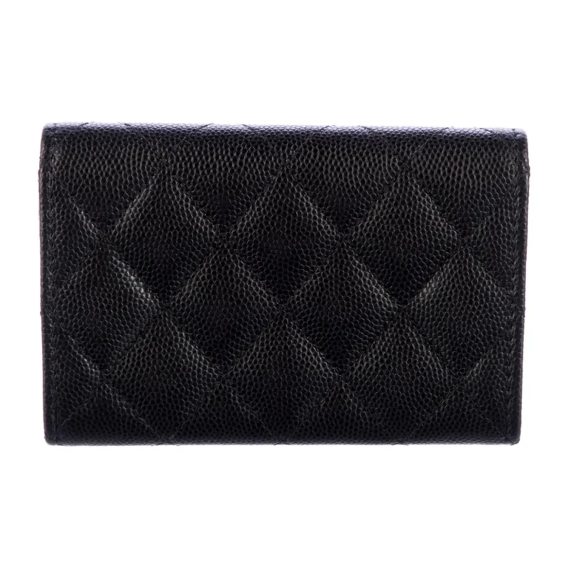 CHANEL SMALL INTERLOCKING CC LOGO WALLET BLACK QUILTED CAVIAR LEATHER SILVER HARDWARE - Image 2