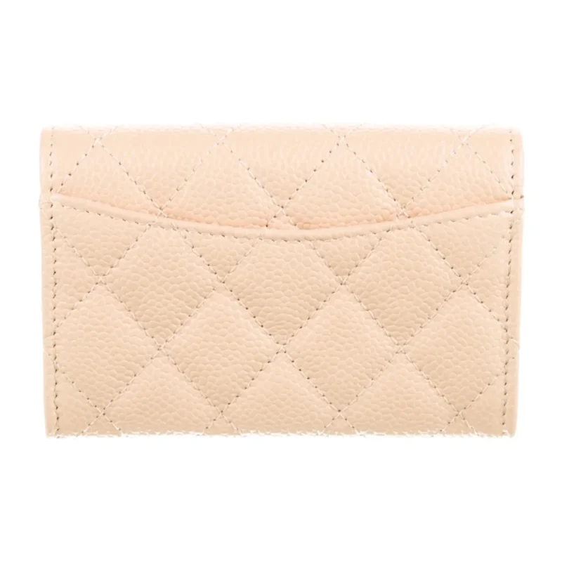 CHANEL SMALL INTERLOCKING CC LOGO WALLET NEUTRALS QUILTED CAVIAR LEATHER SILVER HARDWARE - Image 2